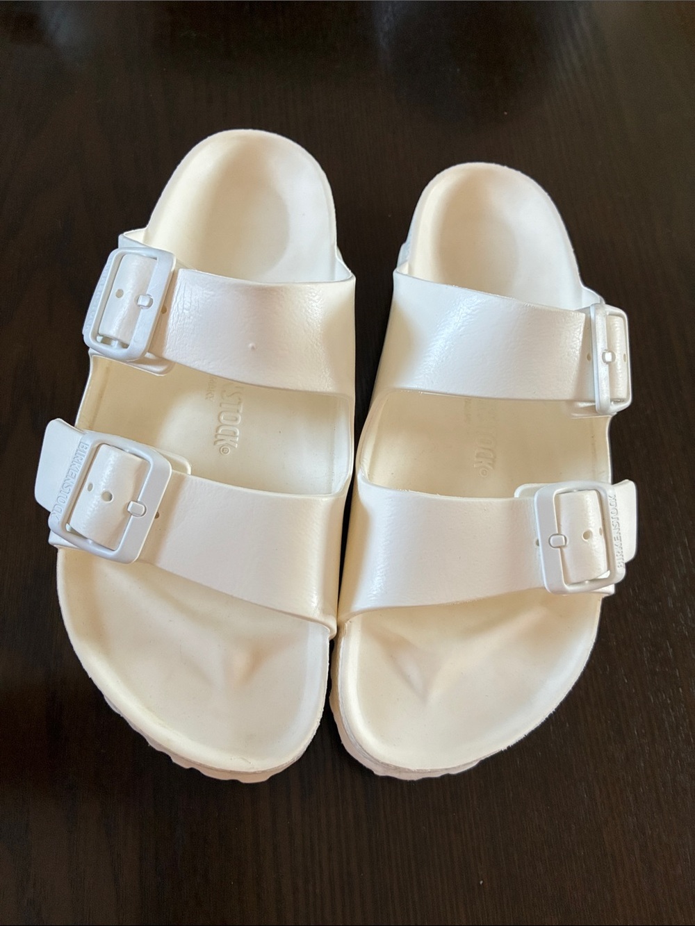Birkenstock White Double-Buckle Slide Sandals